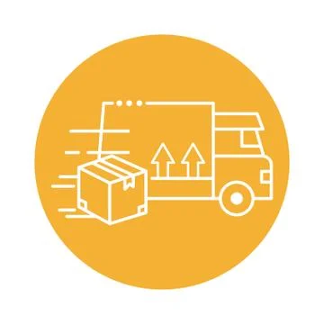 Delivery van transportation with box block line style icon イラスト素材