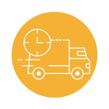 Delivery van transportation with clock block line style icon Stock Illustration