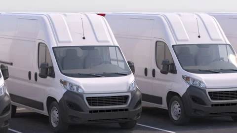 Delivery vans in a row on a parking. Express delivery service. 3d animation 動画素材 278741447
