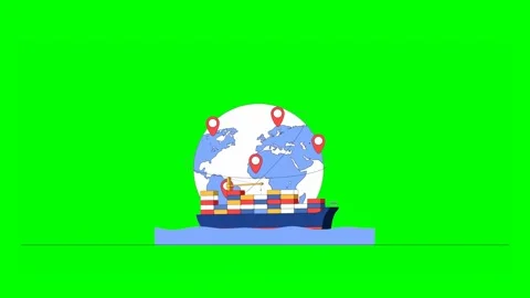 Delivery Vessel With Globe Map and Location Pins Driving Across Background 库存影片 333372649