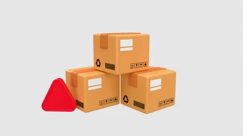 Delivery warning alert with stacked cardboard boxes, symbolizing shipping r.. 動画素材 310602289