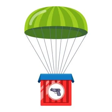 Delivery of weapons by parachute. bonus in a computer game. 库存插图