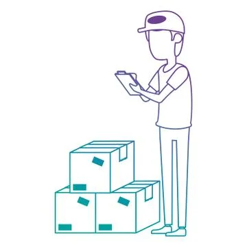 Delivery worker with boxes and checklist Stockillustratie