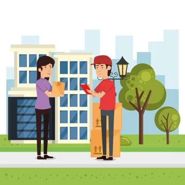 Delivery worker with boxes character 스톡 일러스트