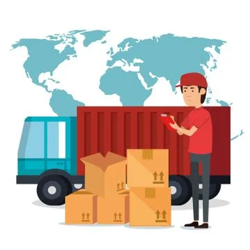Delivery worker with boxes character 스톡 일러스트