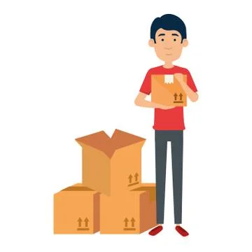 Delivery worker with boxes Stockillustratie