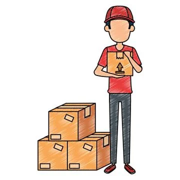 Delivery worker with boxes Stockillustratie