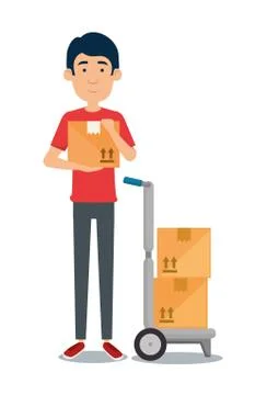 Delivery worker with cart boxes Stockillustratie