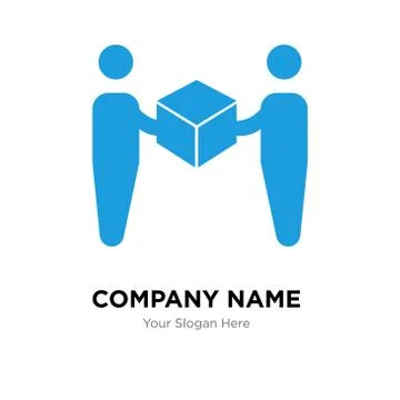 Delivery worker giving a box to a receiver company logo design template Stock-Illustration