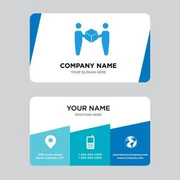 Delivery worker giving a box to a receiver business card design template Stock Illustration