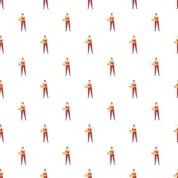 Delivery worker holding box repeating seamless pattern 스톡 일러스트