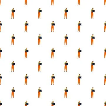 Delivery worker holding box seamless pattern background Stock Illustration