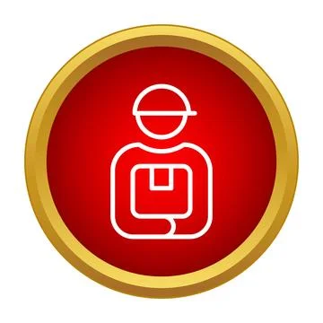 Delivery worker holding package icon for shipping services Stock Illustration