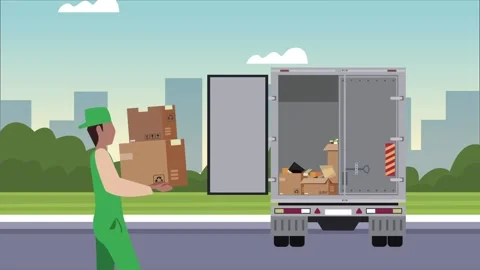 Delivery worker loading cardboard packages into truck for distribution and .. 스톡 동영상 339080954