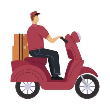 Delivery worker in motorcycle 库存插图