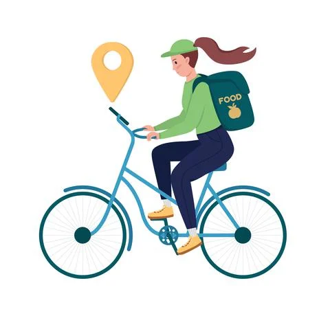 Delivery worker navigate with gps semi flat color vector character イラスト素材