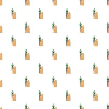 Delivery worker with parcels managing logistics seamless pattern Stockillustratie