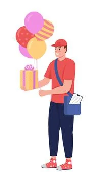 Delivery worker with present semi flat color vector character Illustrazione stock