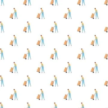 Delivery worker pushing boxes hand truck pattern Stock Illustration