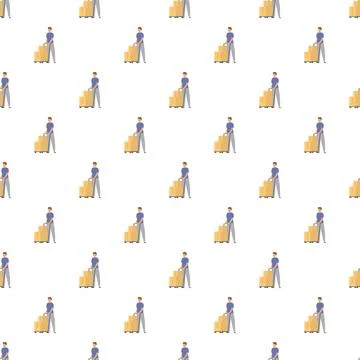 Delivery worker pushing stack of parcels seamless pattern Stock Illustration