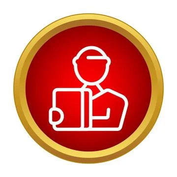 Delivery worker receiving package shipping red icon Stock Illustration