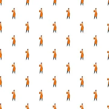 Delivery worker seamless pattern offering food service 스톡 일러스트