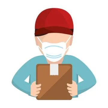 Delivery worker using face mask with box carton Stockillustratie