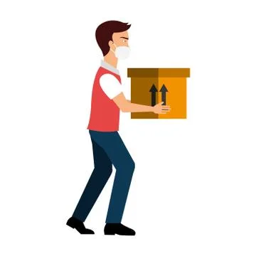 Delivery worker using face mask with box carton 스톡 일러스트