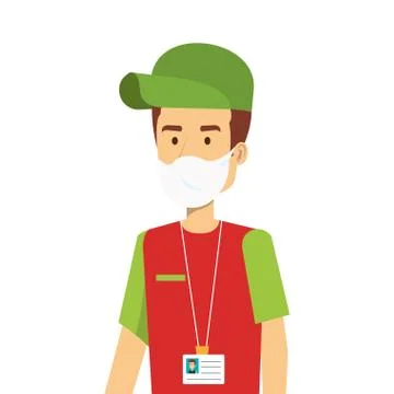 Delivery worker using face mask isolated icon Illustrazione stock