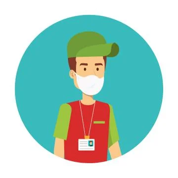 Delivery worker using face mask isolated icon イラスト素材