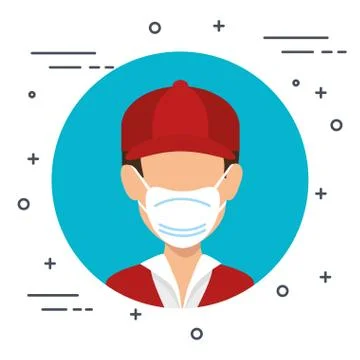Delivery worker using face mask isolated icon イラスト素材