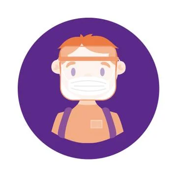 Delivery worker using face mask block style 库存插图