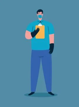 Delivery worker using medical mask during covid 19 pandemic Stock Illustration