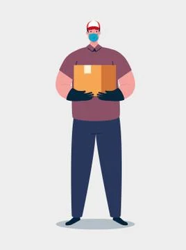 Delivery worker using medical mask during covid 19 pandemic 스톡 일러스트