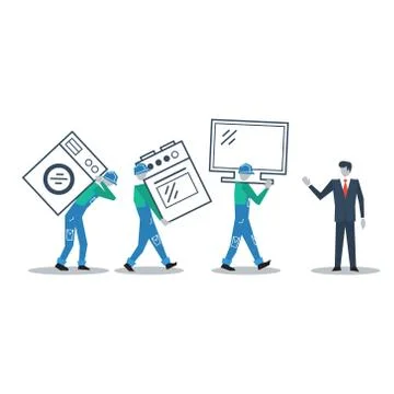 Delivery workers and manager, move in concept, vector illustration Illustrazione stock