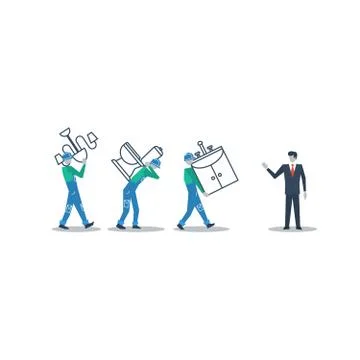 Delivery workers and manager, move in concept, vector illustration Illustrazione stock