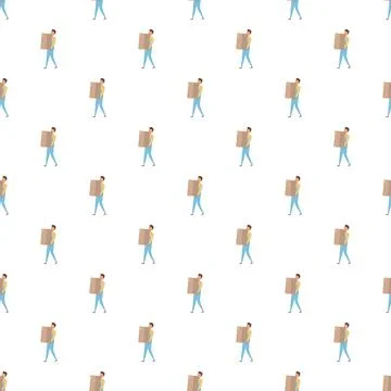 Delivery workers carrying boxes seamless pattern 스톡 일러스트