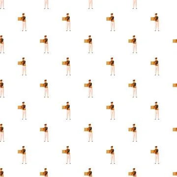 Delivery workers carrying package boxes seamless pattern Stock Illustration