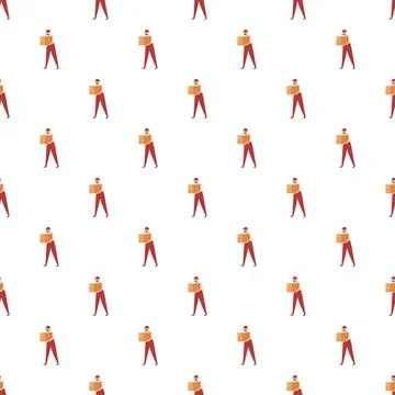 Delivery workers carrying packages seamless pattern Stock Illustration