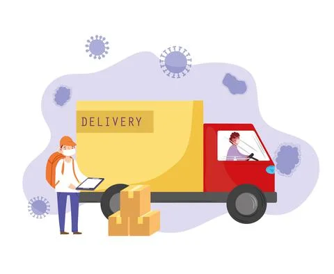 Delivery workers truck Stock Illustration
