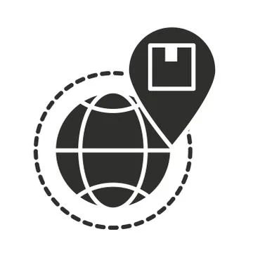 Delivery world location pointer box silhouette icon Stock Illustration