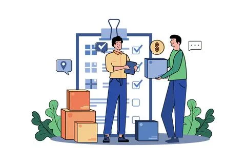 Deliveryman Checking Delivery Order Stock Illustration