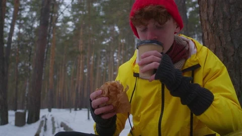 The deliveryman drinks coffee Stock Footage 236899385