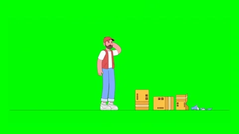 Deliveryman Dropping Stacked Parcels While Walking And Breaking Fragile Vase Vídeo Stock 332757464