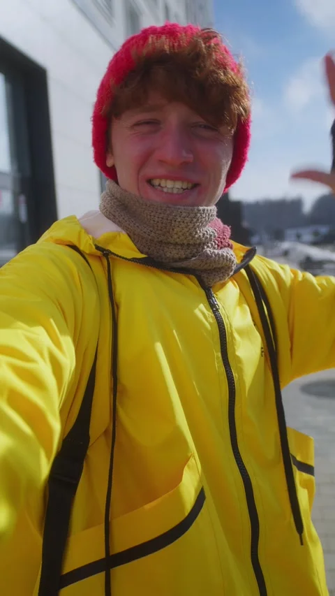 The deliveryman films himself on camera Stock Footage 236899525