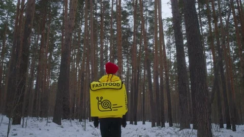 Deliveryman in the forest Stock Footage 236897849