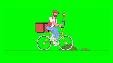 Deliveryman Navigating Route Using Phone in Urban Environment on Bicycle Видео 332757467