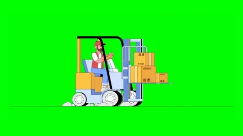 Deliveryman Operating Forklift Transporting Parcels at Warehouse 库存影片 332757462