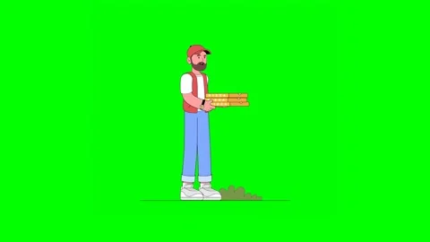 Deliveryman With Packages Standing on Green Background in Casual Outfit Hol.. Vídeo Stock 332757480
