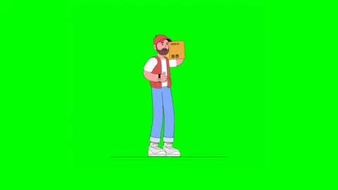 Deliveryman Showing Thumbs up While Holding Parcel in Cartoon Style on Gree.. 스톡 동영상 332757472